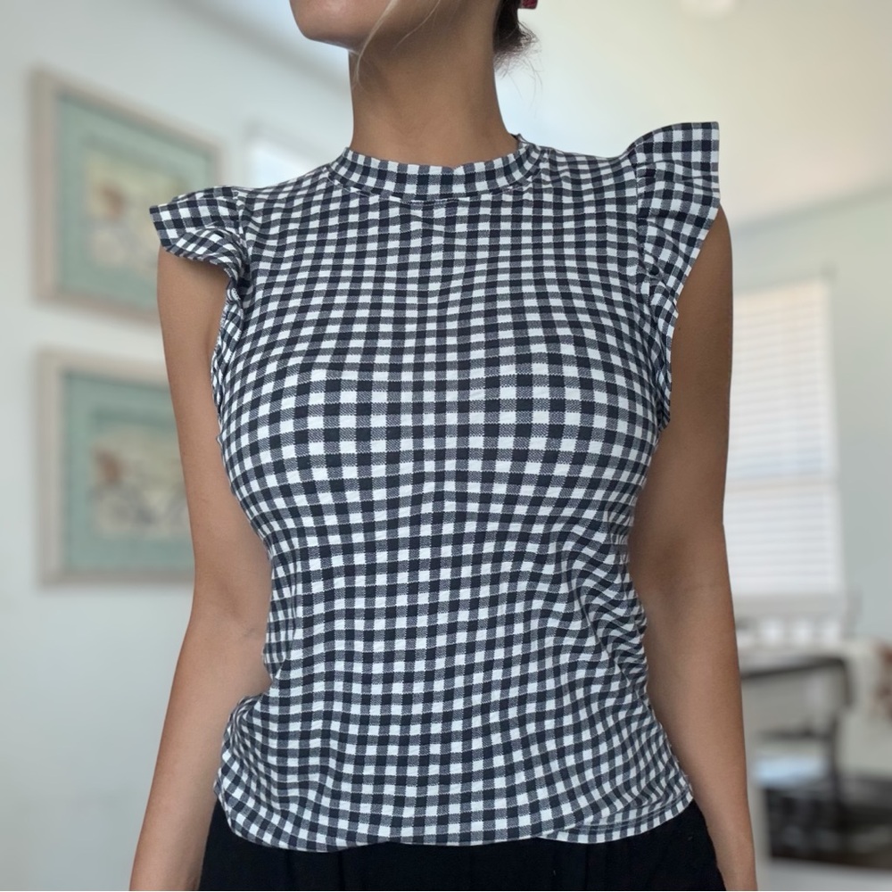 Nation LTD. Gingham Ruffled Sleeve Top - Size Small